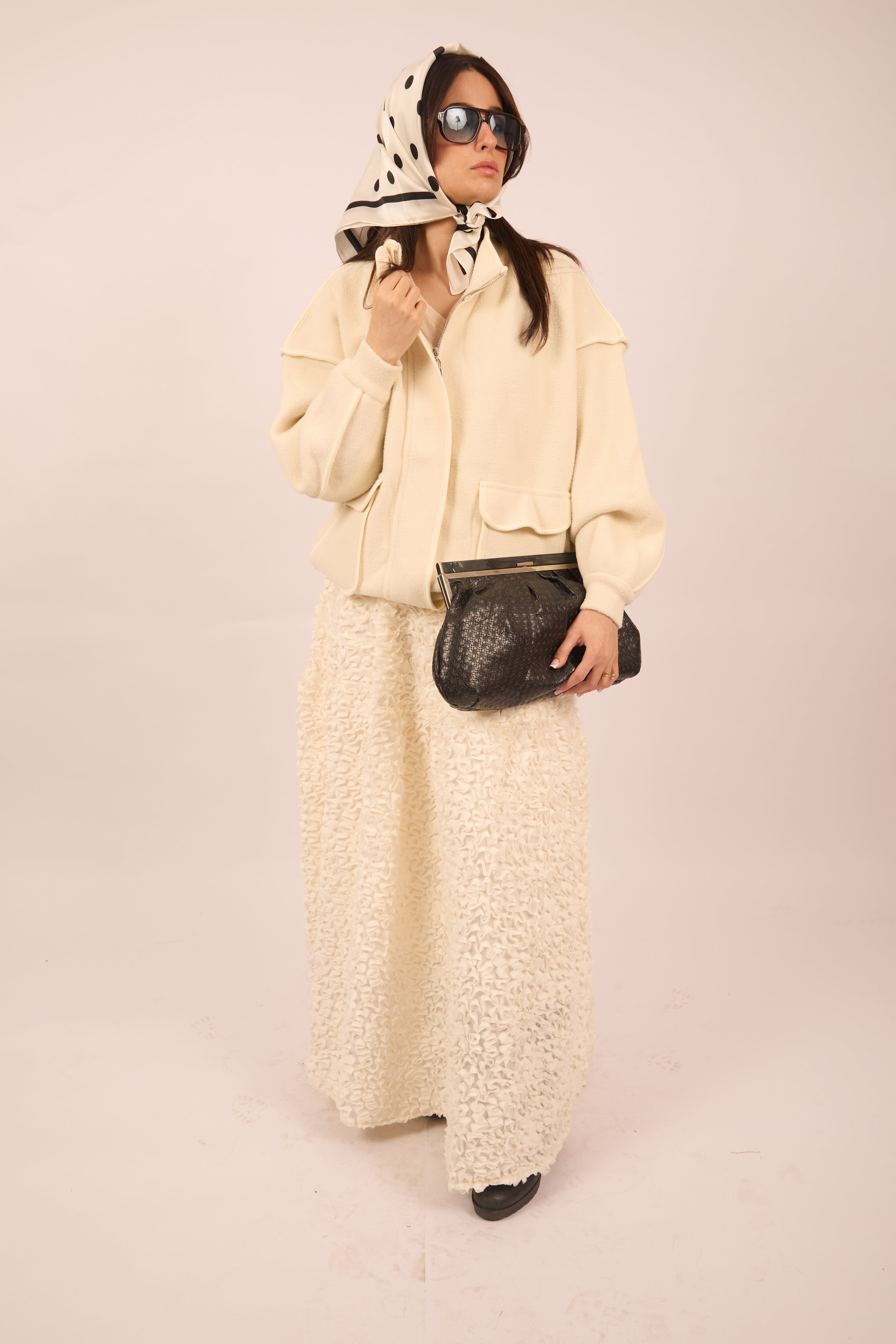 Ella Textured Ivory Maxi Skirt