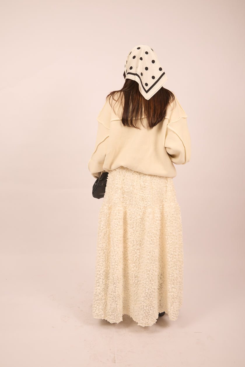Ella Textured Ivory Maxi Skirt