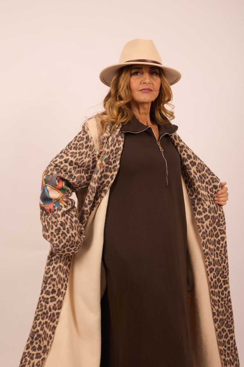 Abi Striped & Leopard Long Coat