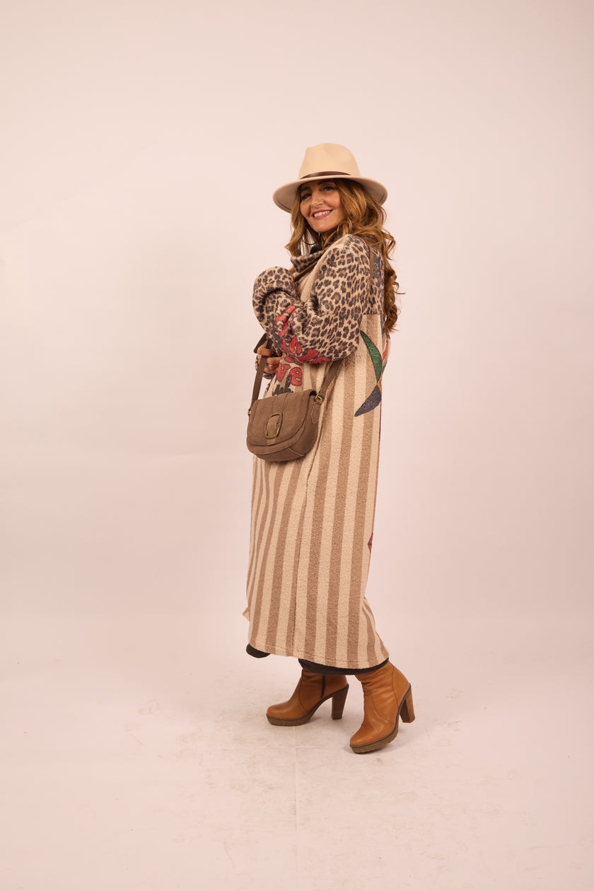 Abi Striped & Leopard Long Coat