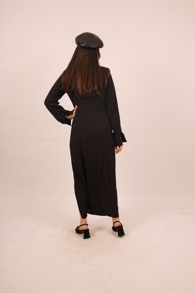 Jasmine Black Maxi Dress with Gold Buckle – Modern Elegance