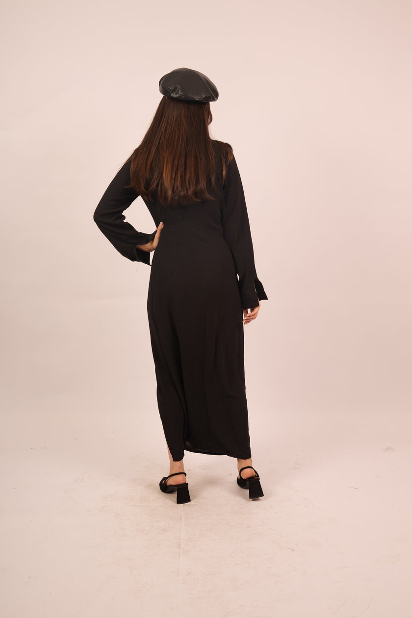 Jasmine Black Maxi Dress with Gold Buckle – Modern Elegance