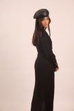 Jasmine Black Maxi Dress with Gold Buckle – Modern Elegance