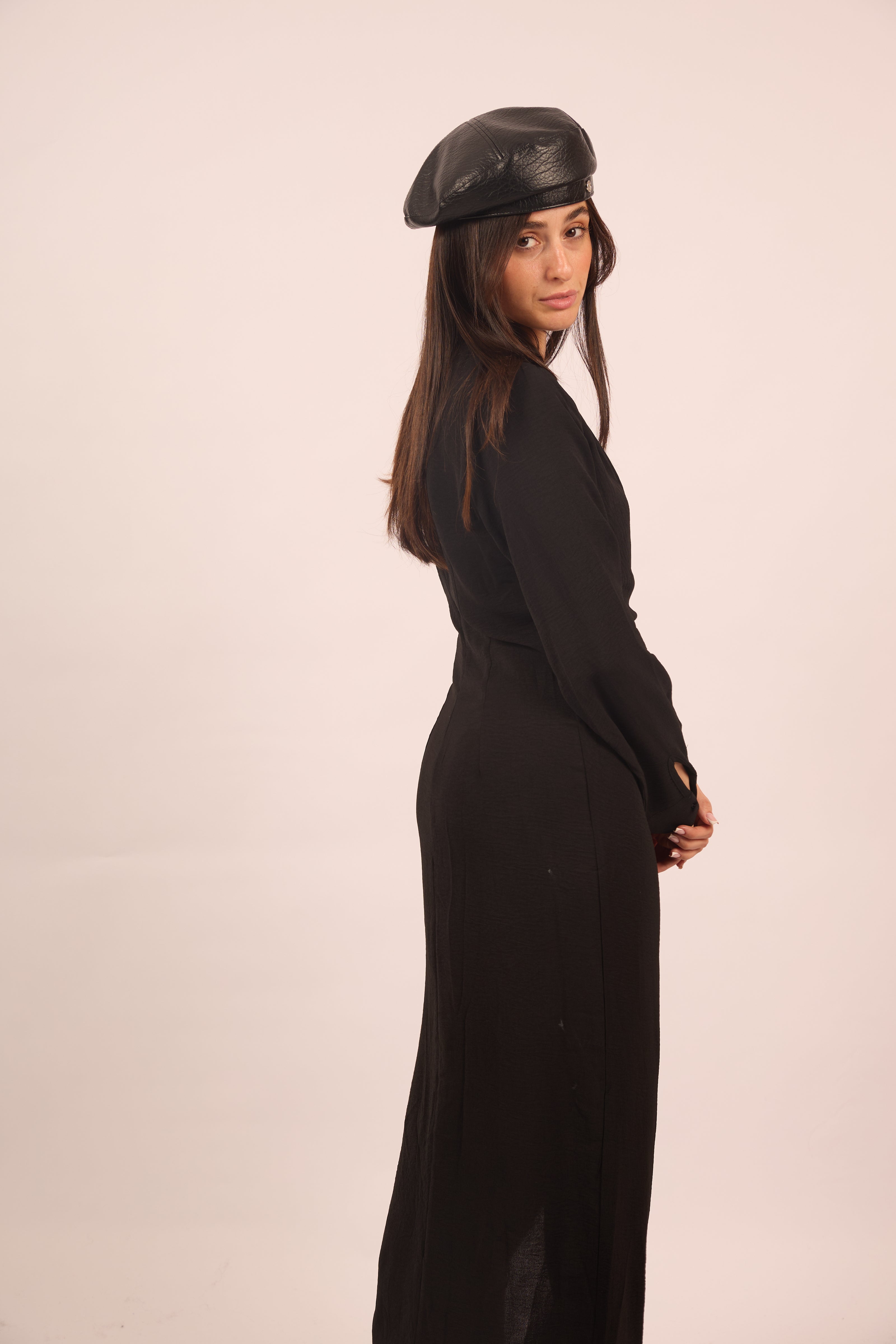 Jasmine Black Maxi Dress with Gold Buckle – Modern Elegance