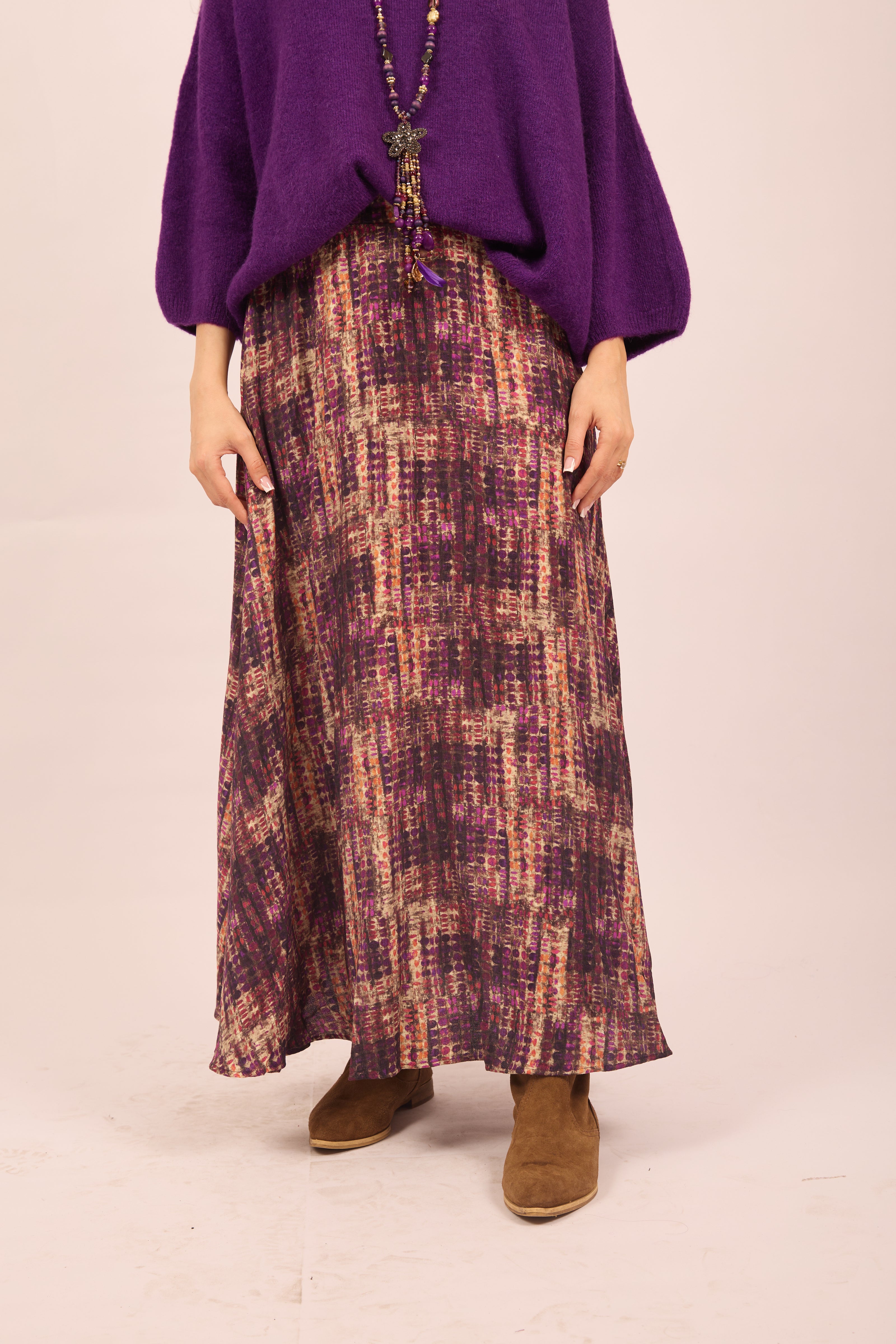 Parissa Purple Abstract Maxi Skirt