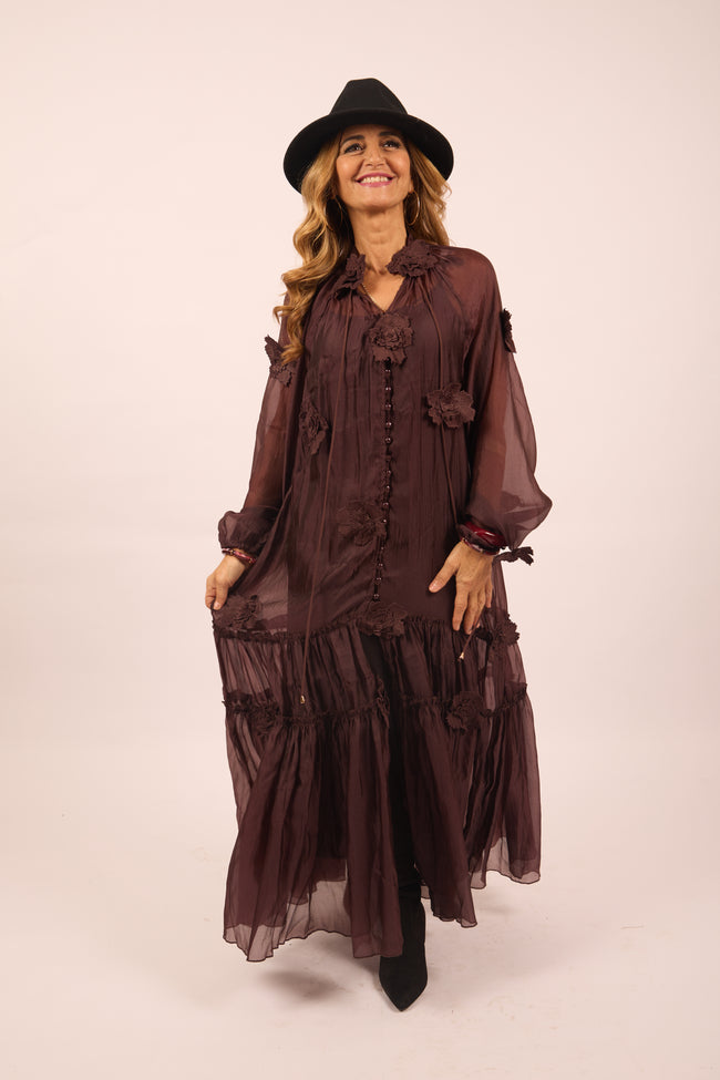 Tina Brown Floral Applique Maxi Dress