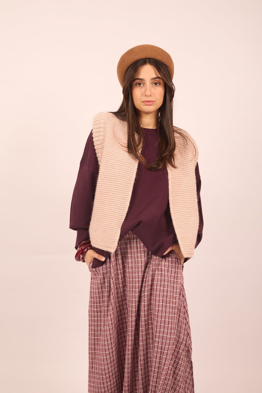 Tea Textured Check Maxi Skirt
