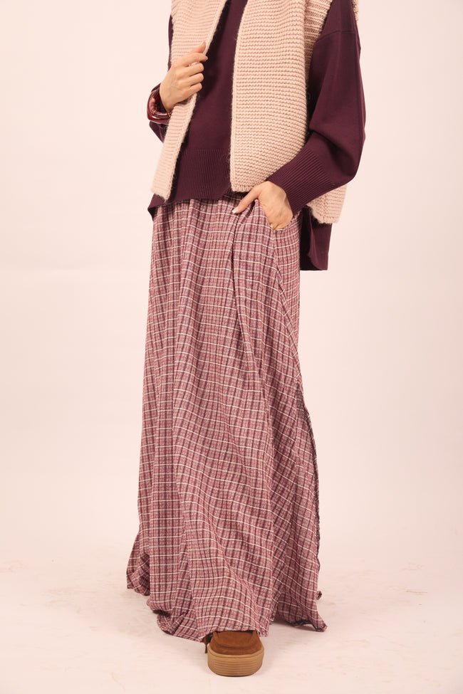 Tea Textured Check Maxi Skirt