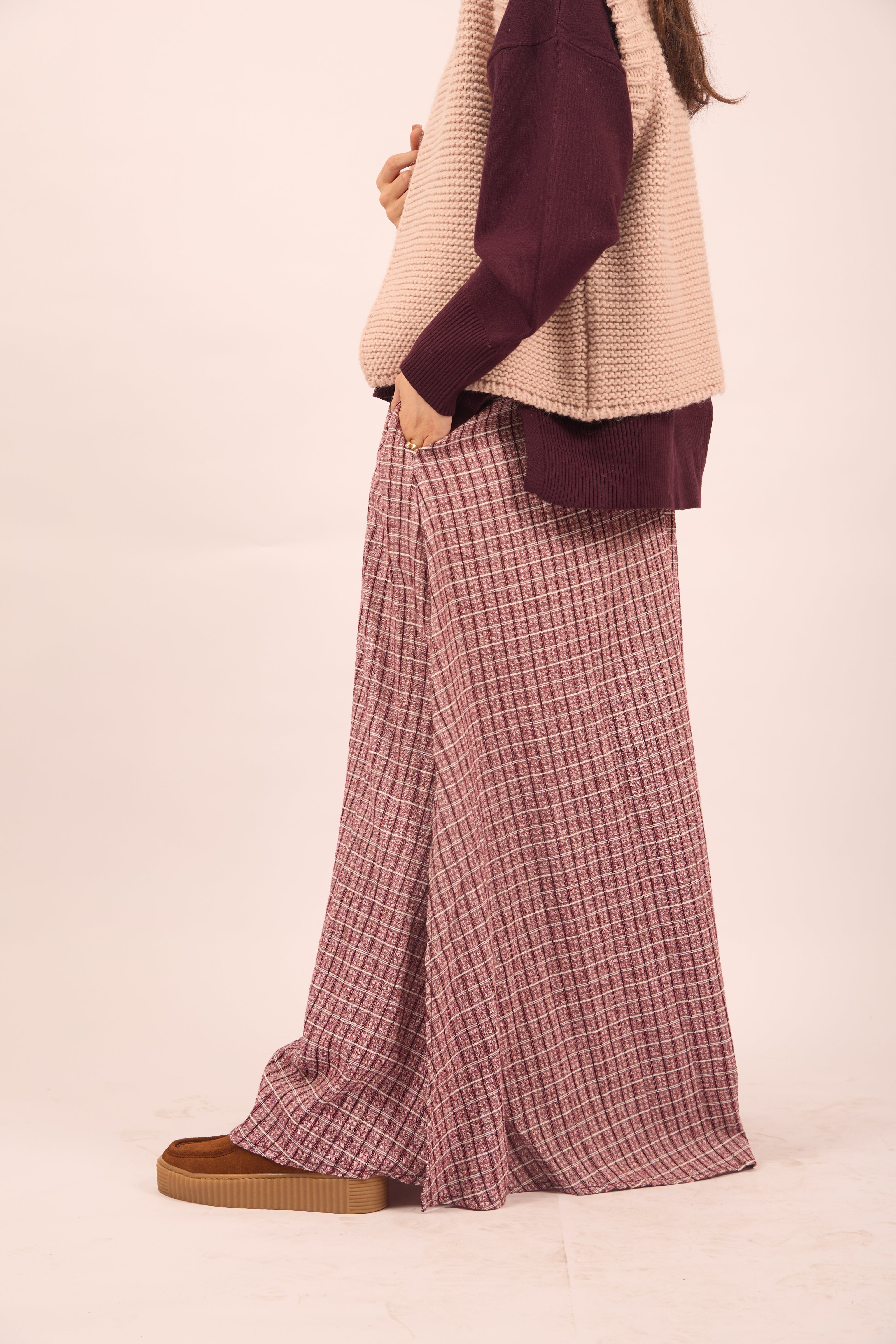Tea Textured Check Maxi Skirt