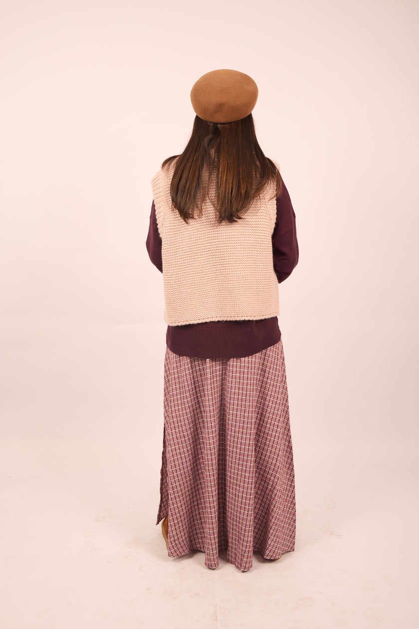 Tea Textured Check Maxi Skirt