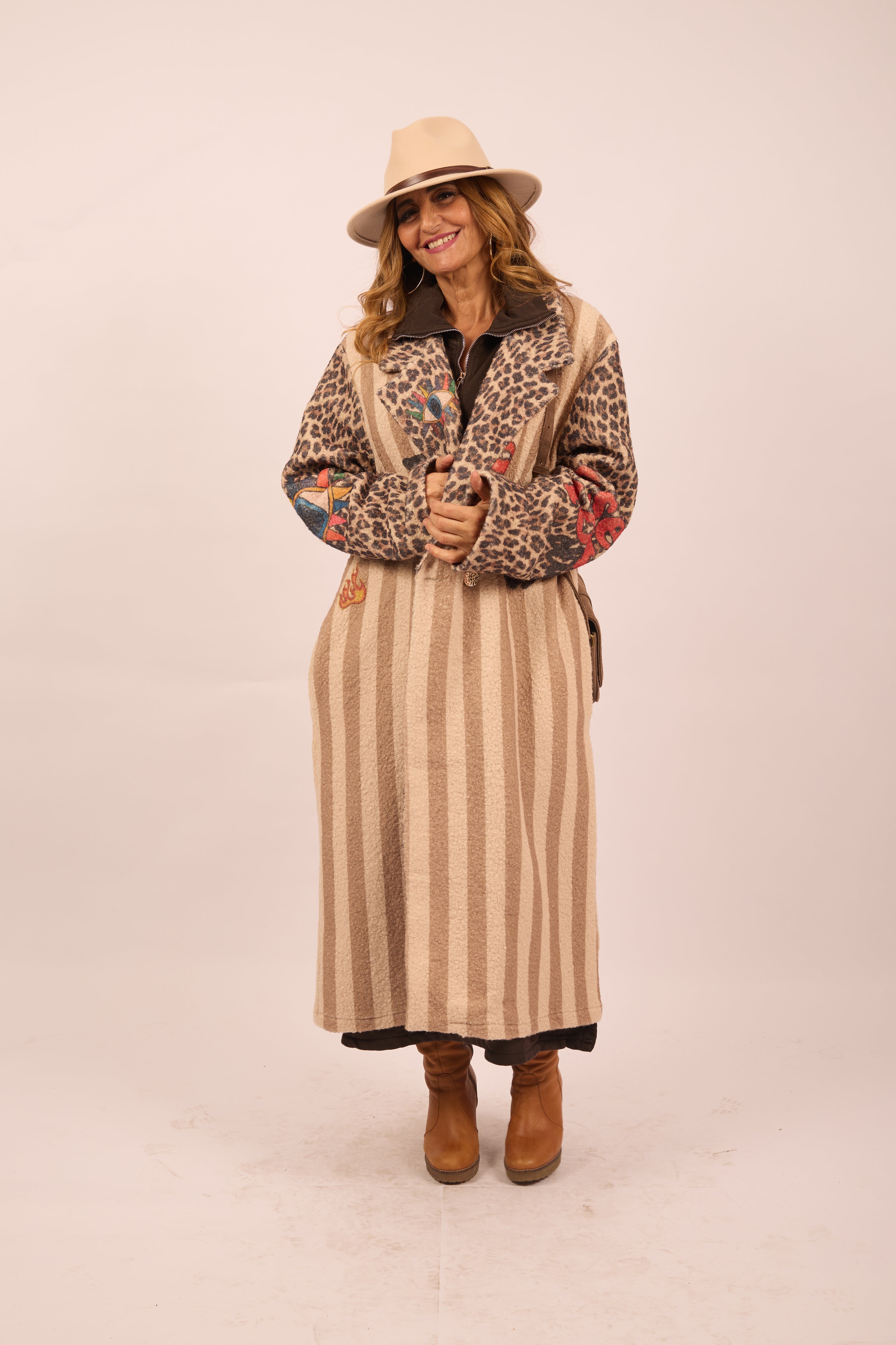 Abi Striped & Leopard Long Coat