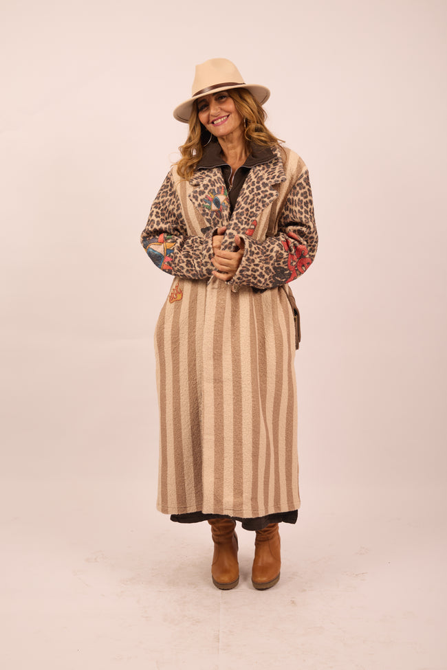 Abi Striped & Leopard Long Coat