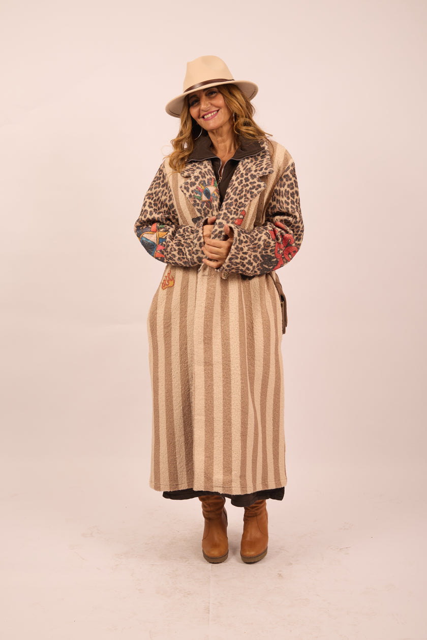 Abi Striped & Leopard Long Coat
