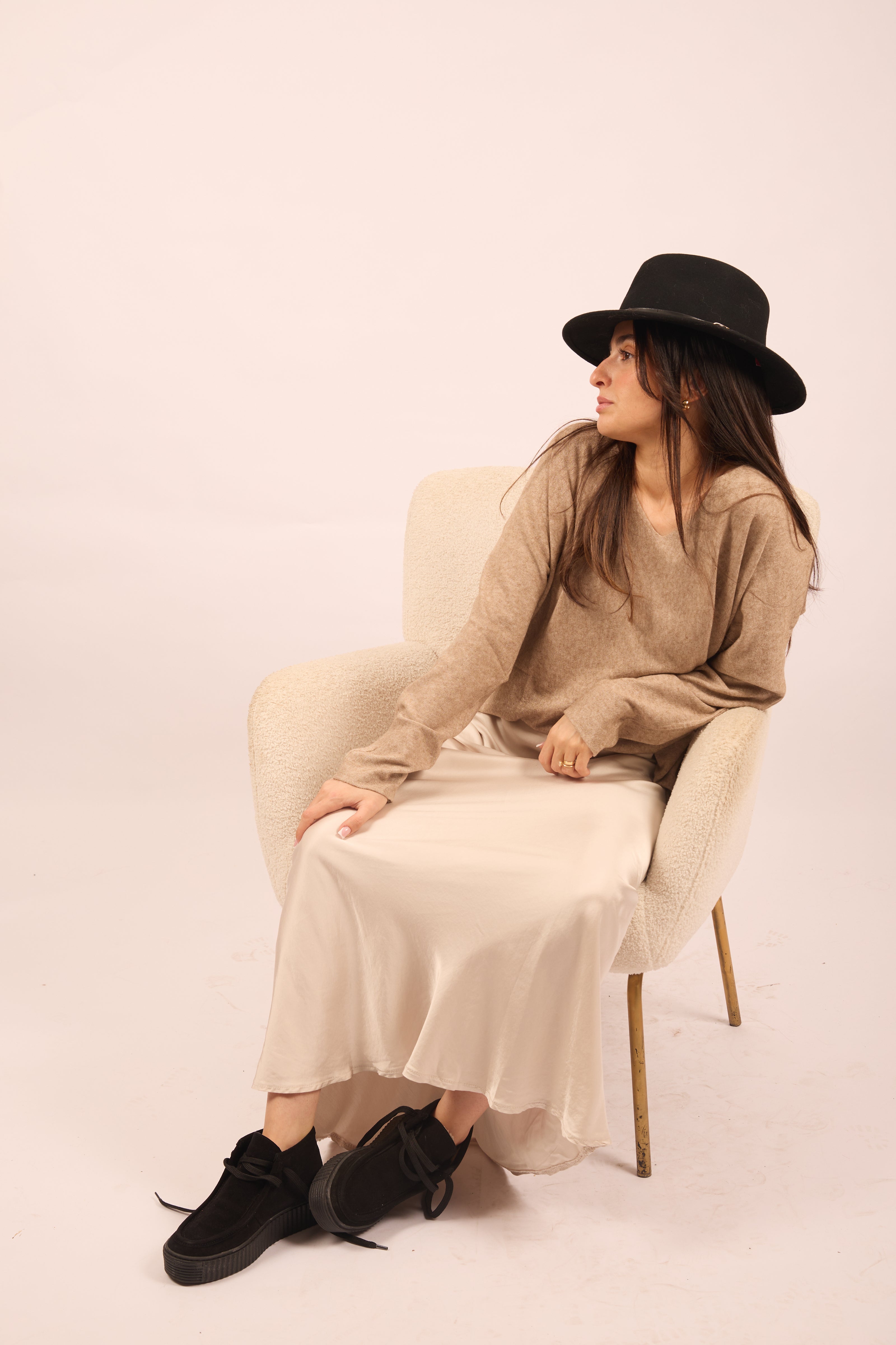 Amanda Camel V-Neck Soft Knit Top