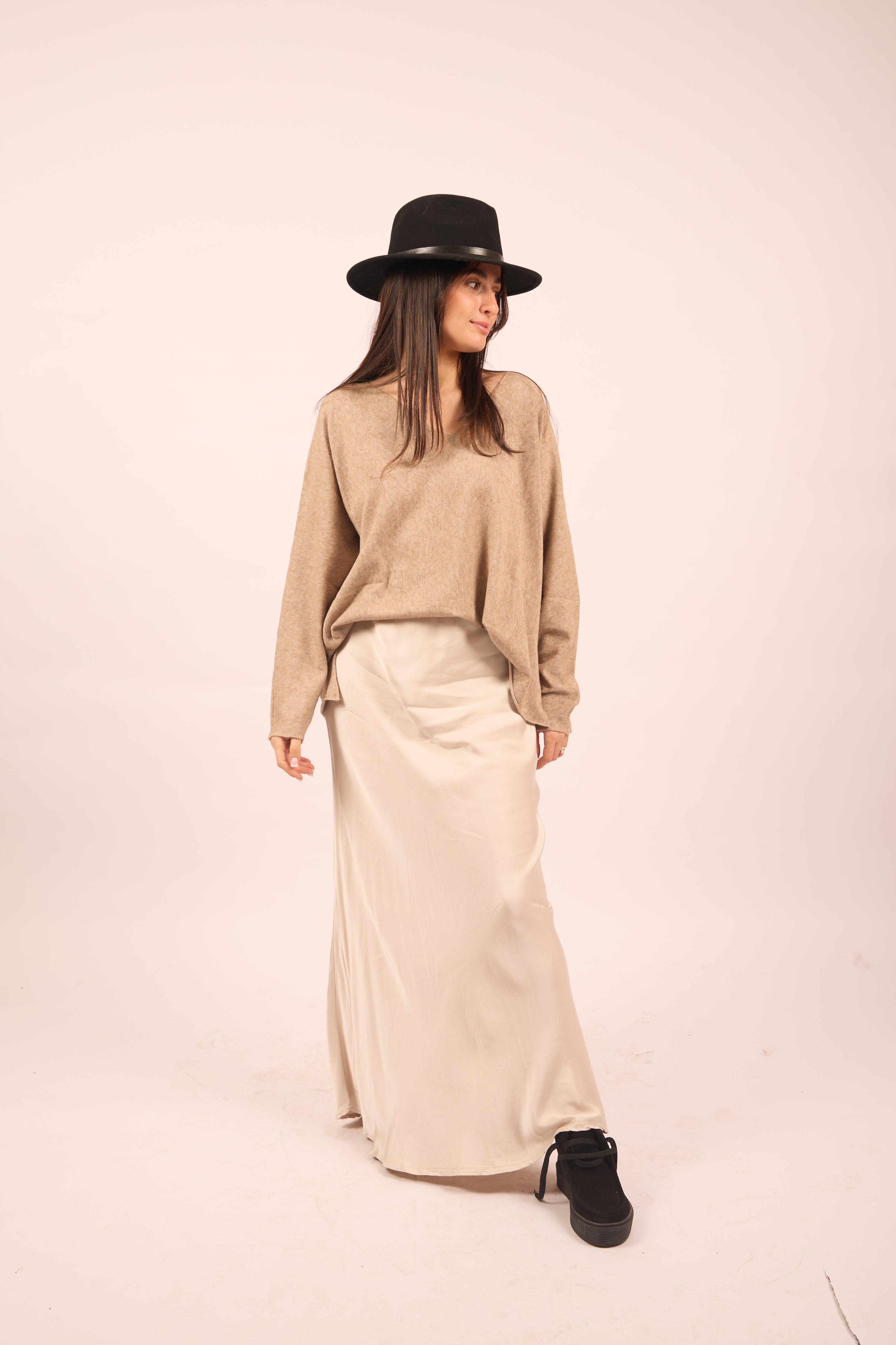 Amanda Camel V-Neck Soft Knit Top