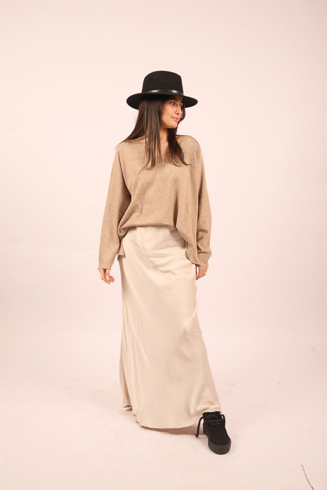 Amanda Camel V-Neck Soft Knit Top