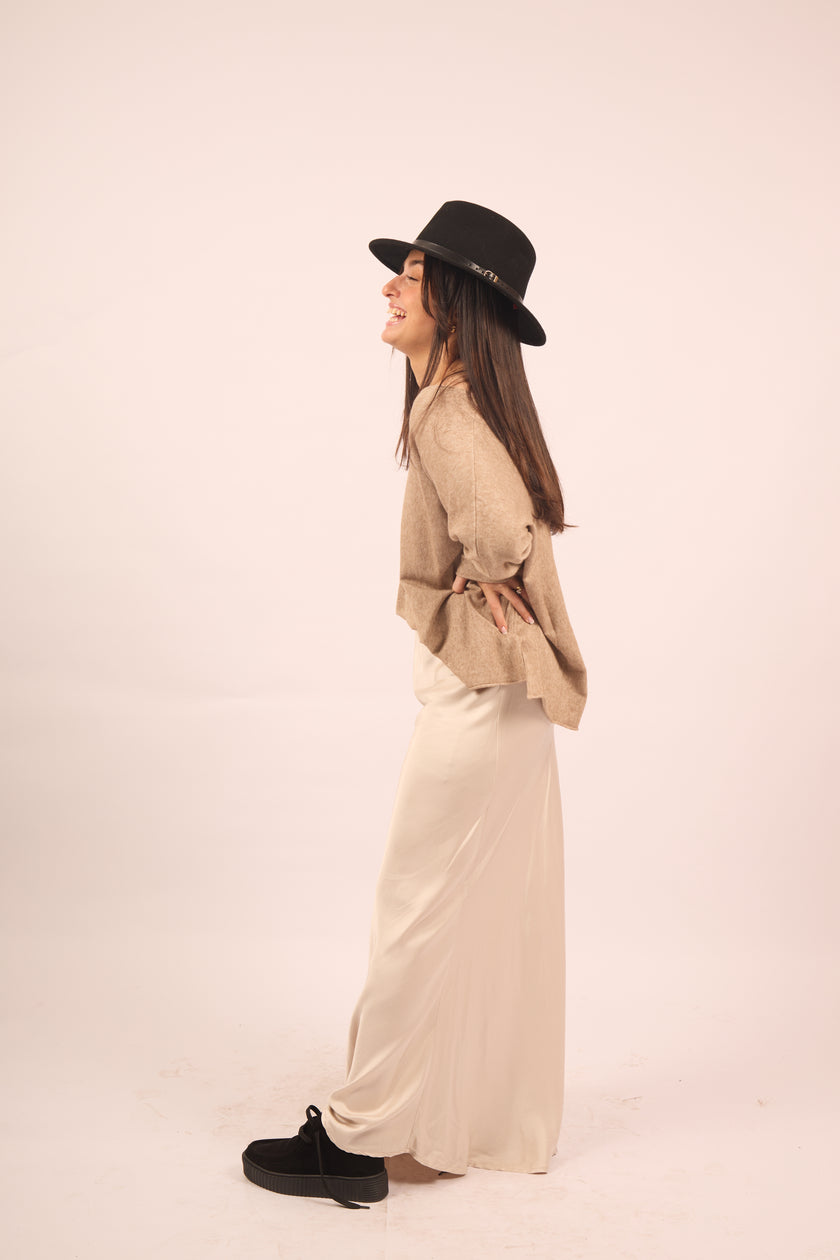 Amanda Camel V-Neck Soft Knit Top