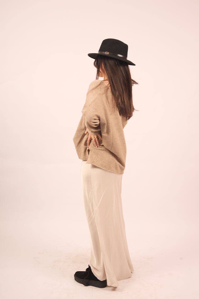 Amanda Camel V-Neck Soft Knit Top