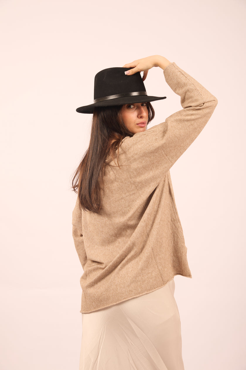 Amanda Camel V-Neck Soft Knit Top