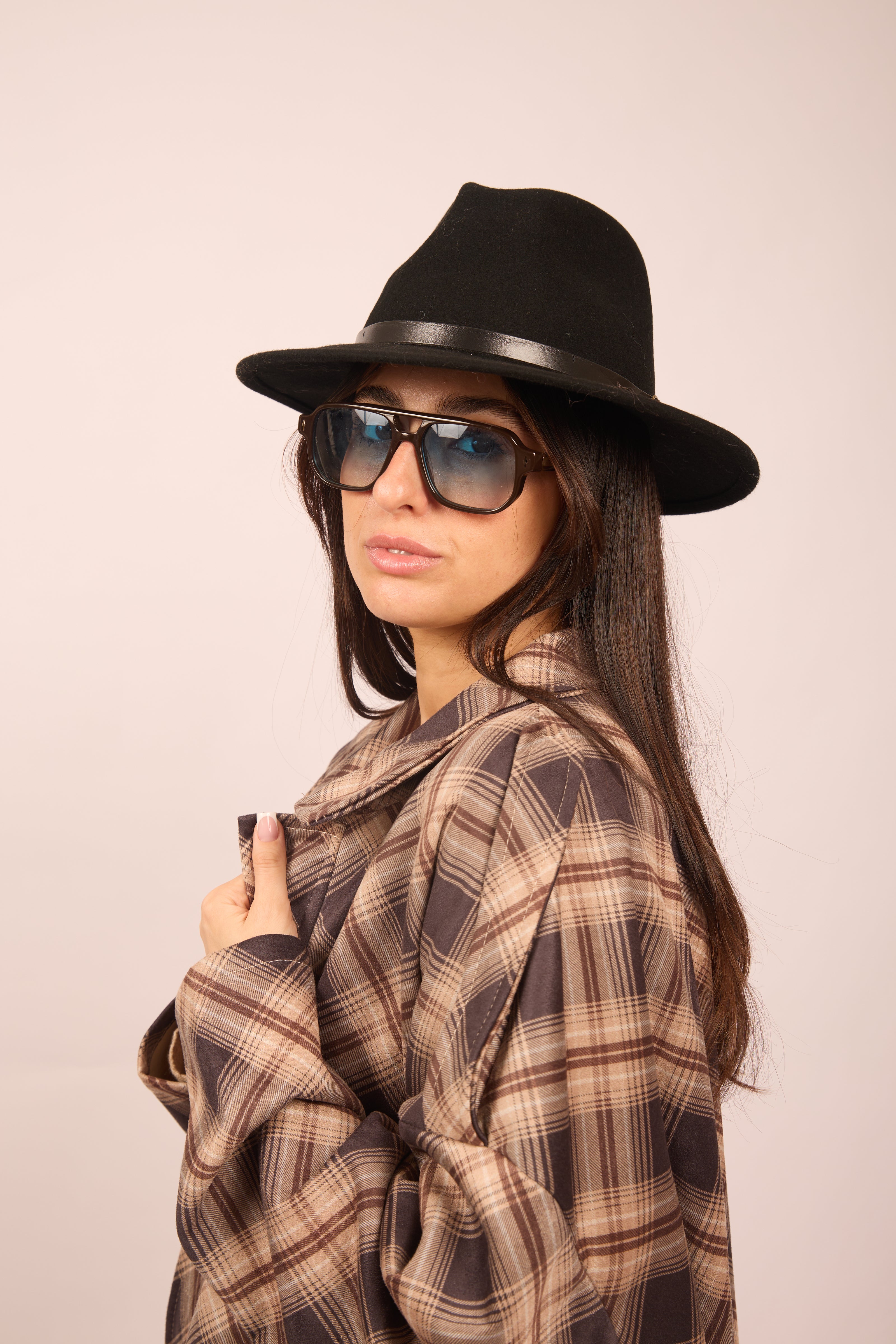 Miranda Oversized Plaid Jacket – Chocolate & Beige Tones
