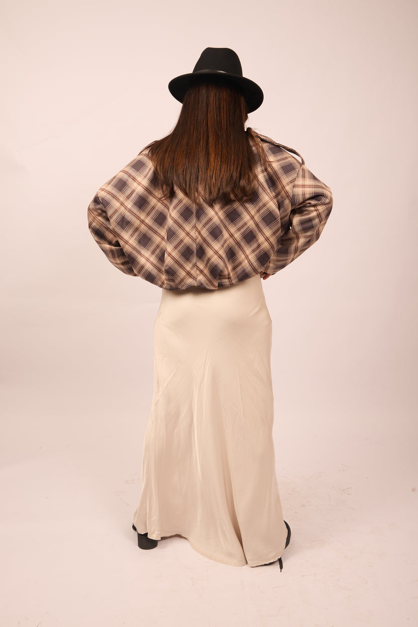 Miranda Oversized Plaid Jacket – Chocolate & Beige Tones