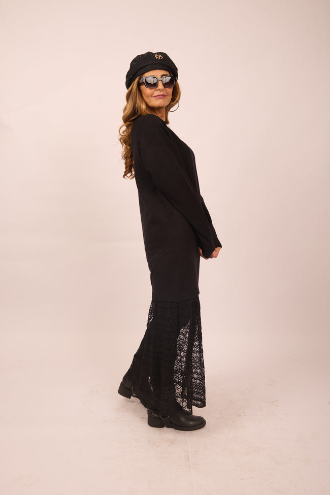 Malia Knit Dress with Lace Hem