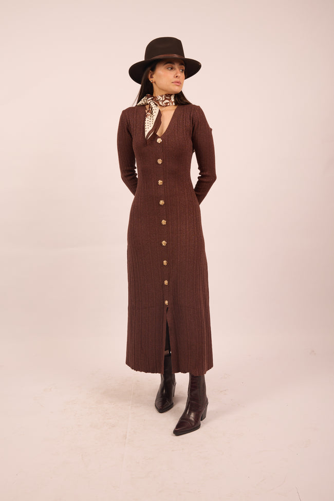 Victoria Dress – Ribbed Knit Buttoned Maxi Dress