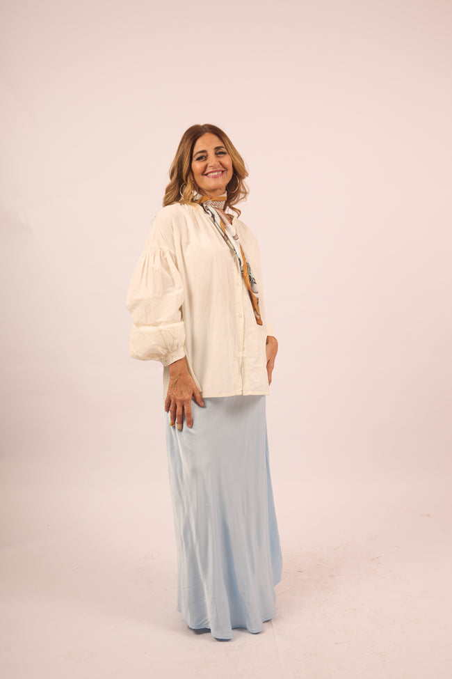 Elena Blouse – Soft Cream Modest Blouse with Voluminous Sleeves