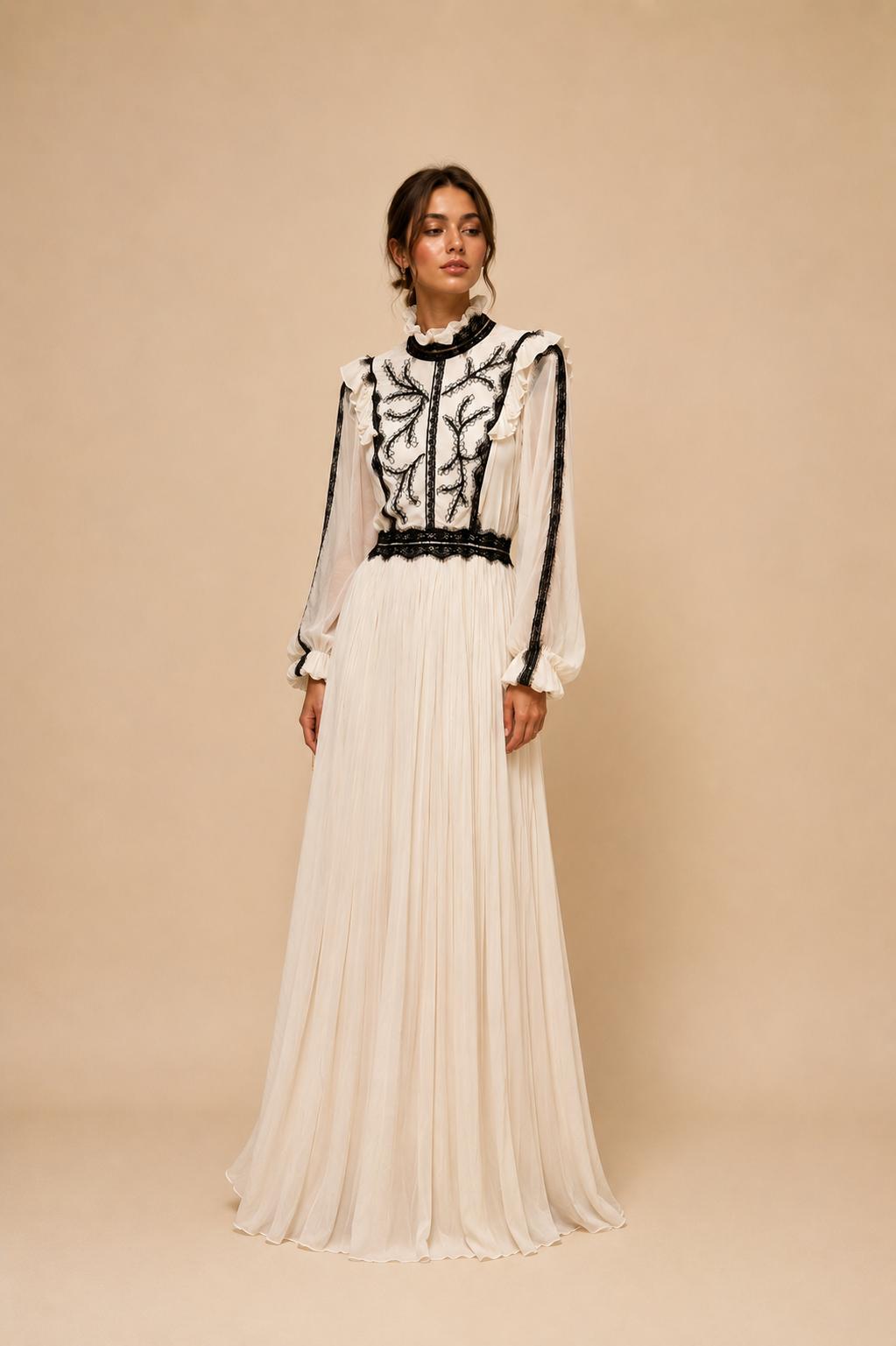 Vered Ivory Pleated Maxi Dress