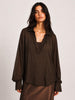 Gina Chocolate Chiffon Ruffle-Trim Blouse
