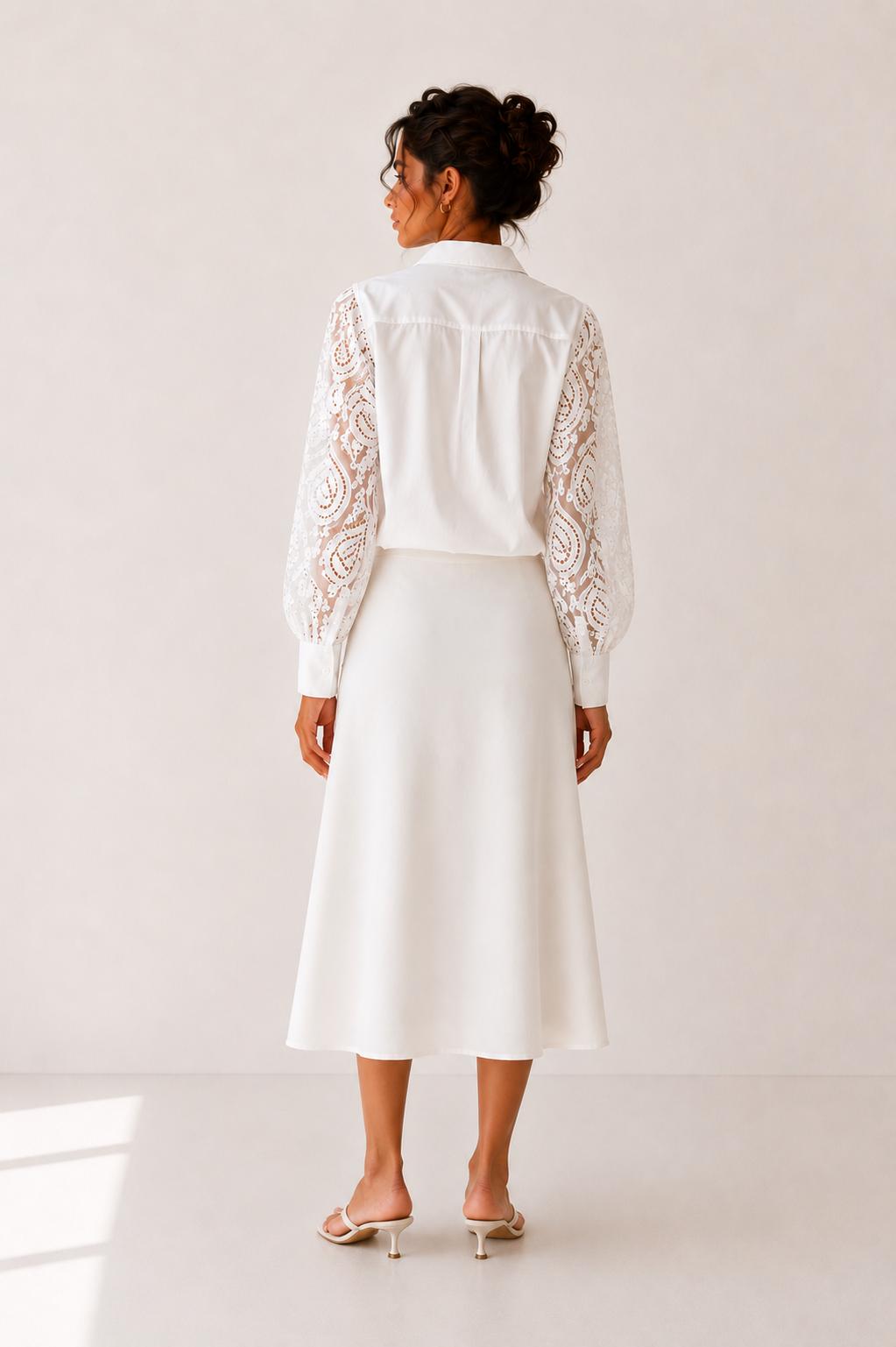 Georgina Guipure Lace Statement Sleeve Shirt