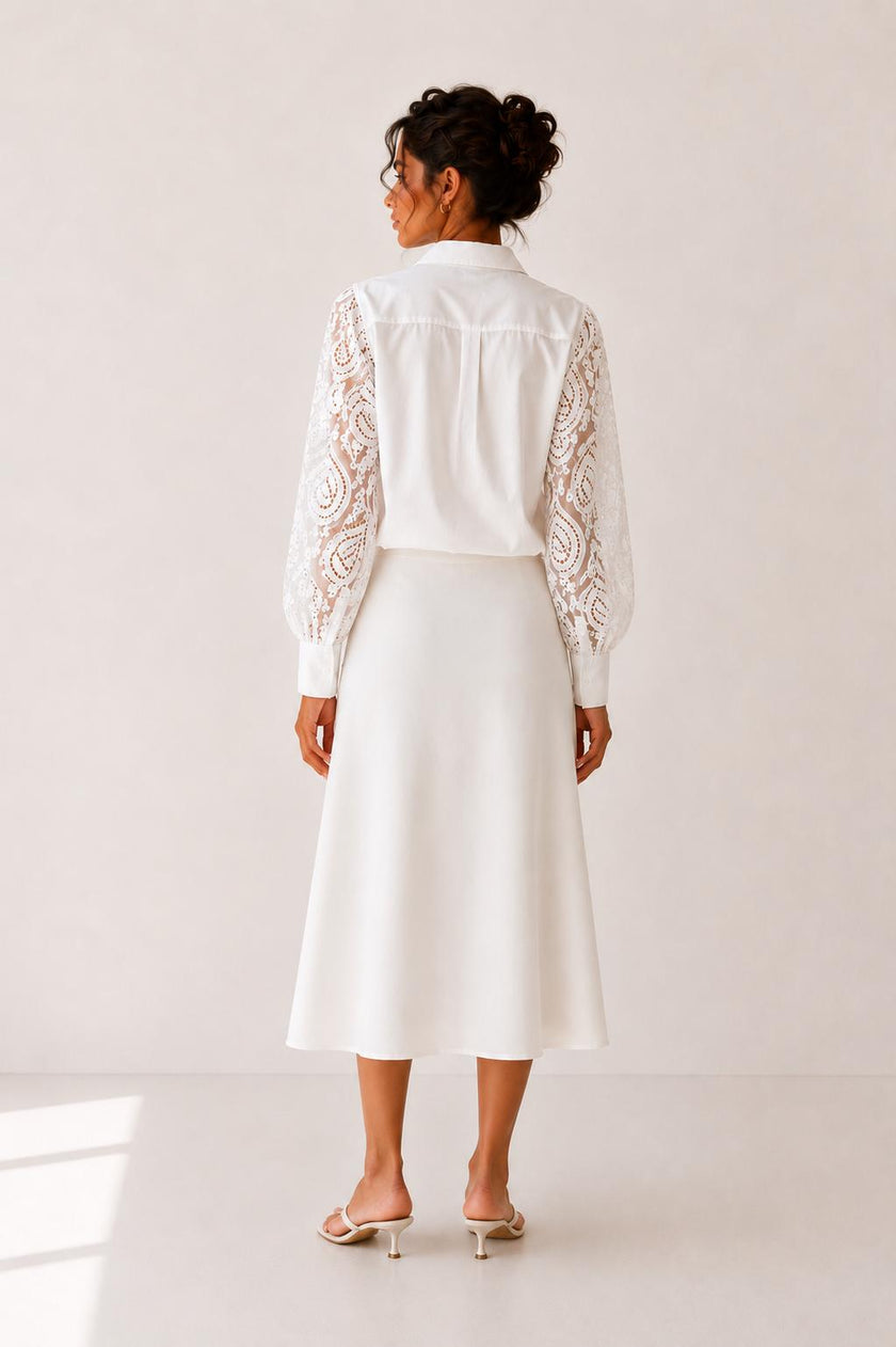 Georgina Guipure Lace Statement Sleeve Shirt