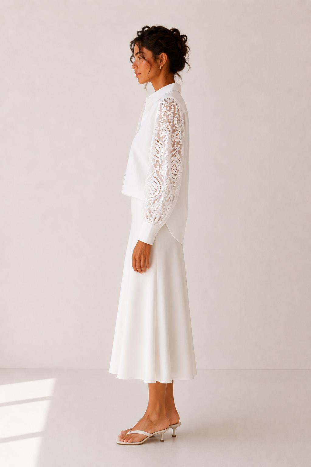 Georgina Guipure Lace Statement Sleeve Shirt