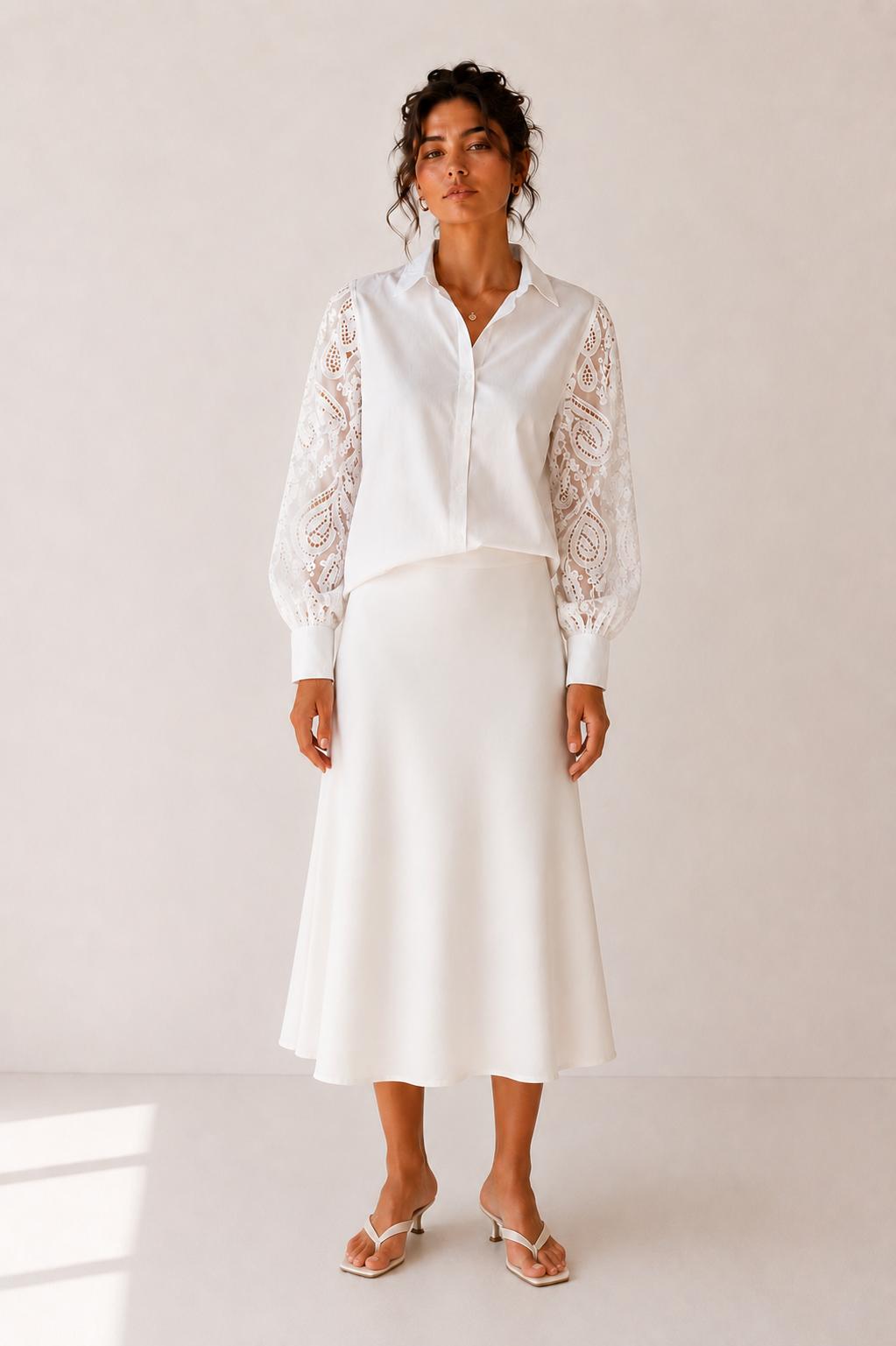 Georgina Guipure Lace Statement Sleeve Shirt