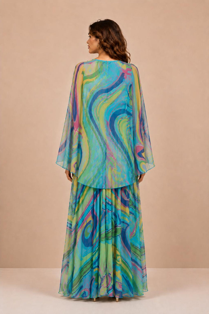 Poline Turquoise Printed Kaftan Dress