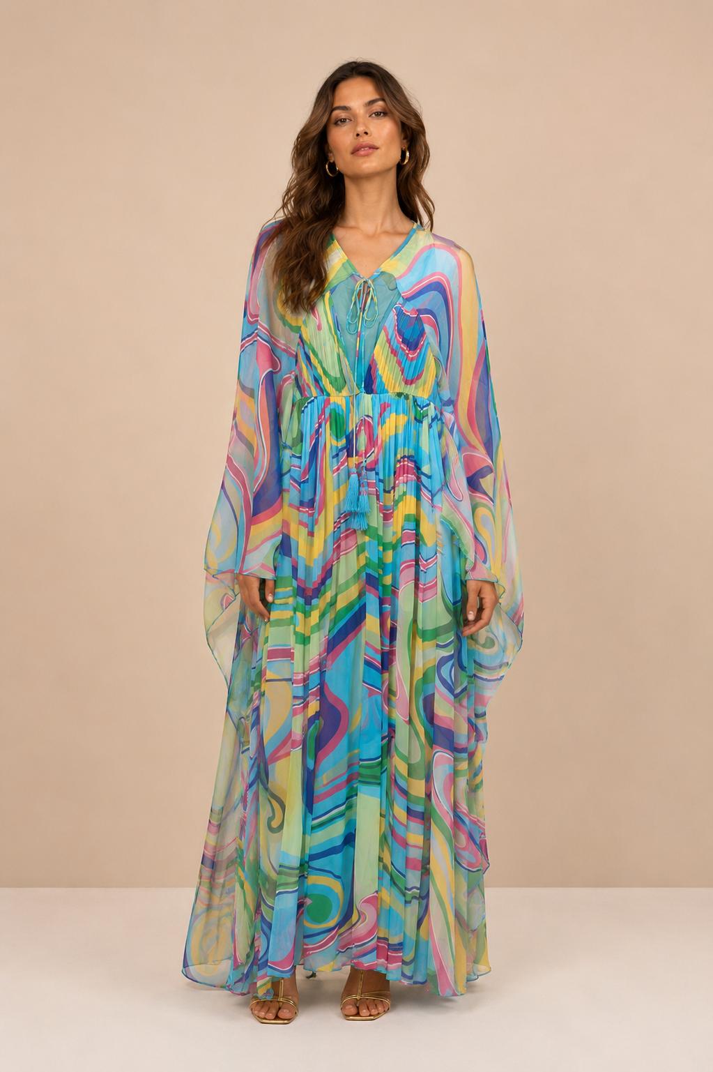 Poline Turquoise Printed Kaftan Dress