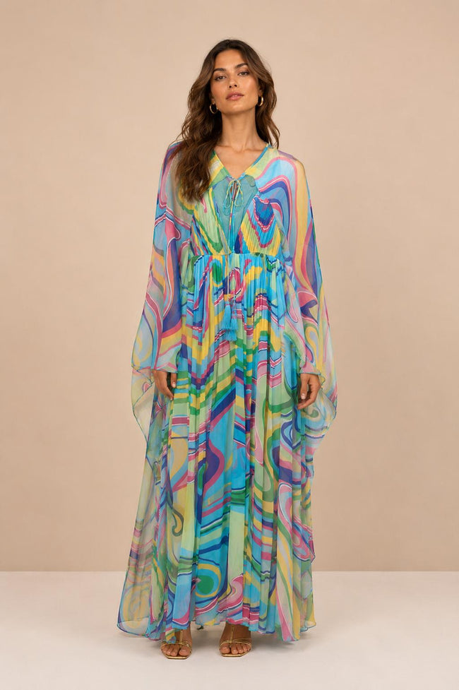 Poline Turquoise Printed Kaftan Dress
