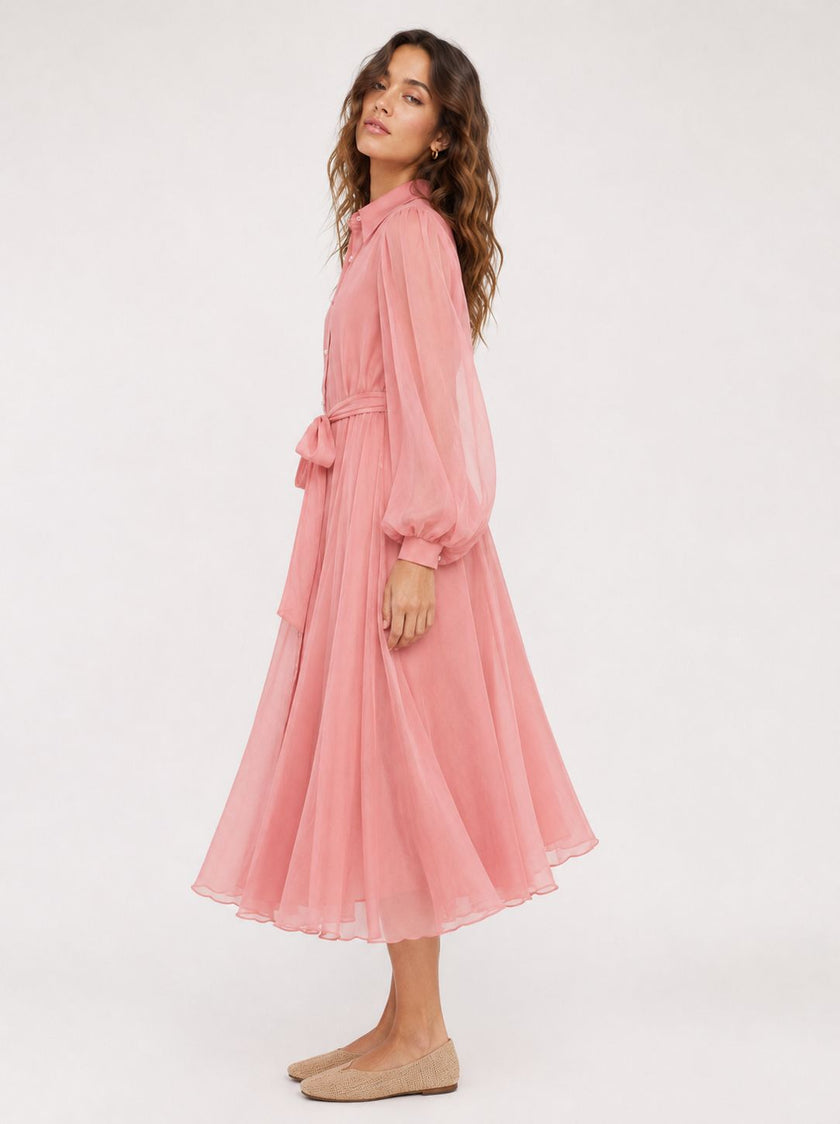 Lia Pink Chiffon Shirt Dress