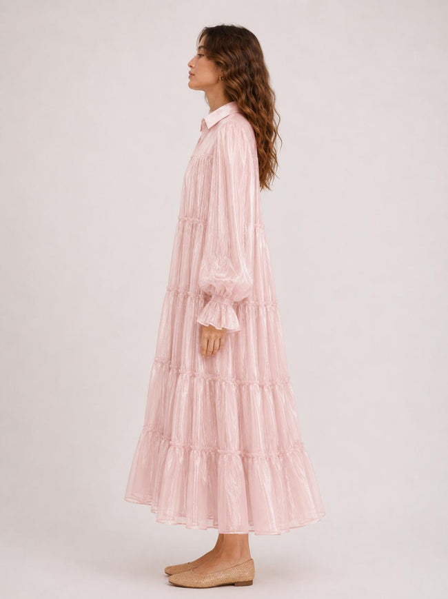 Abi Light Pink Tiered Midi Dress