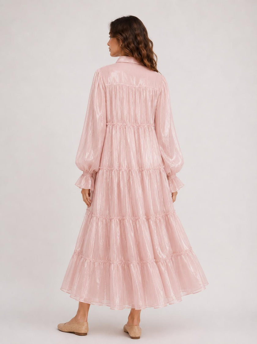 Abi Light Pink Tiered Midi Dress