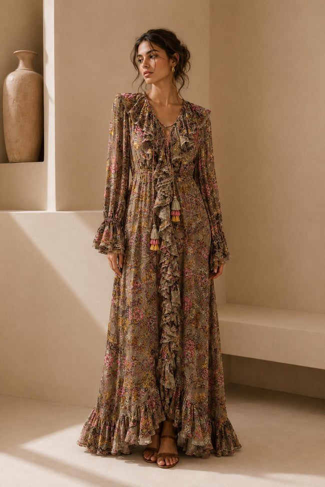 Gina Floral Ruffle Maxi Dress