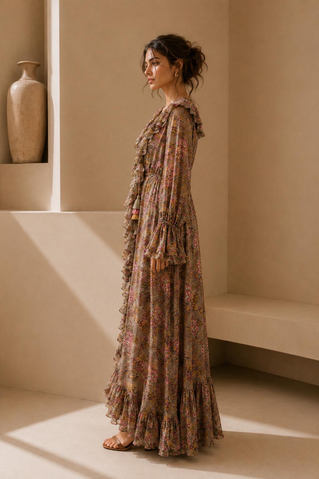 Gina Floral Ruffle Maxi Dress