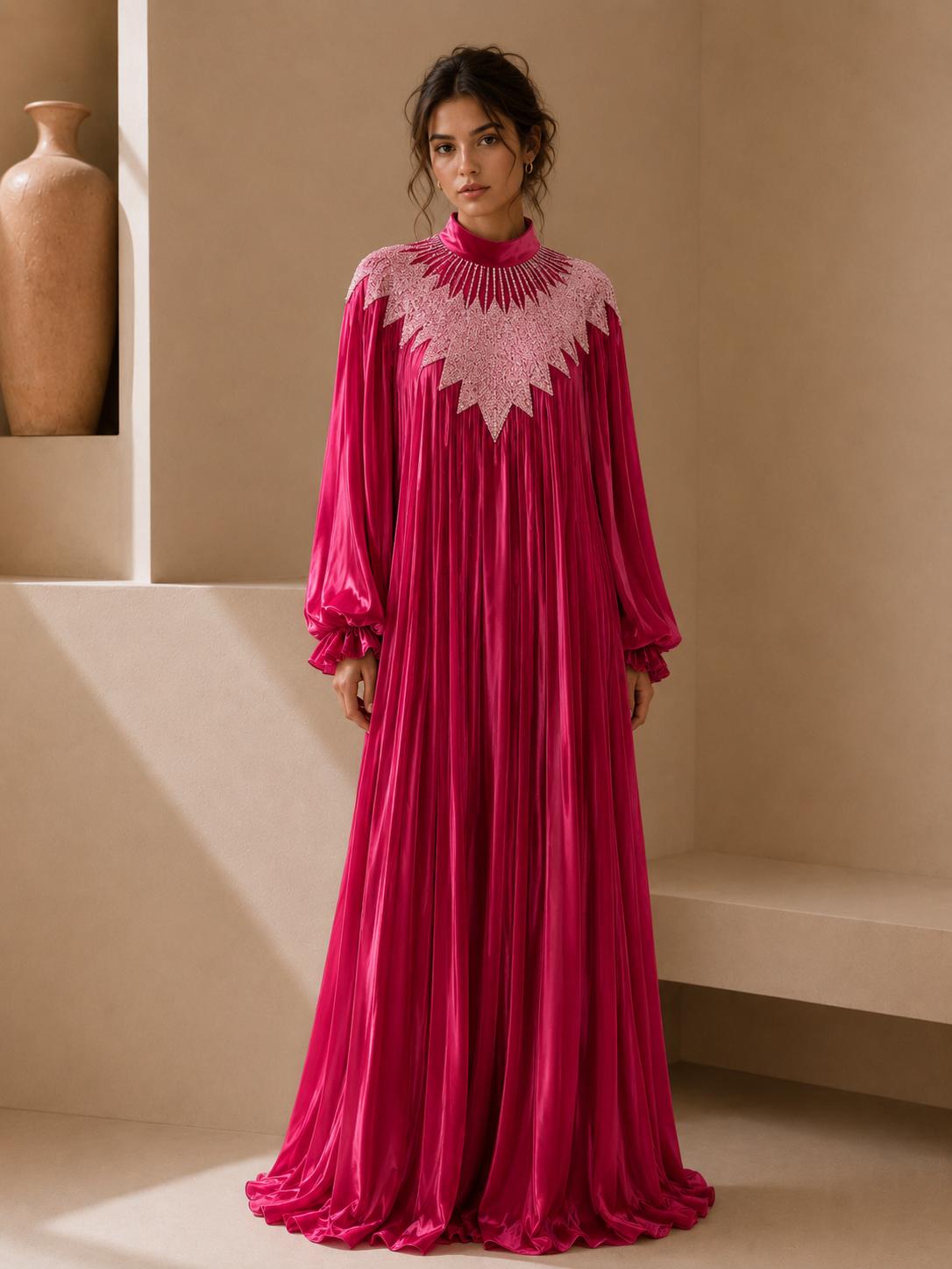 Deva Fuchsia Pleated Maxi Dress