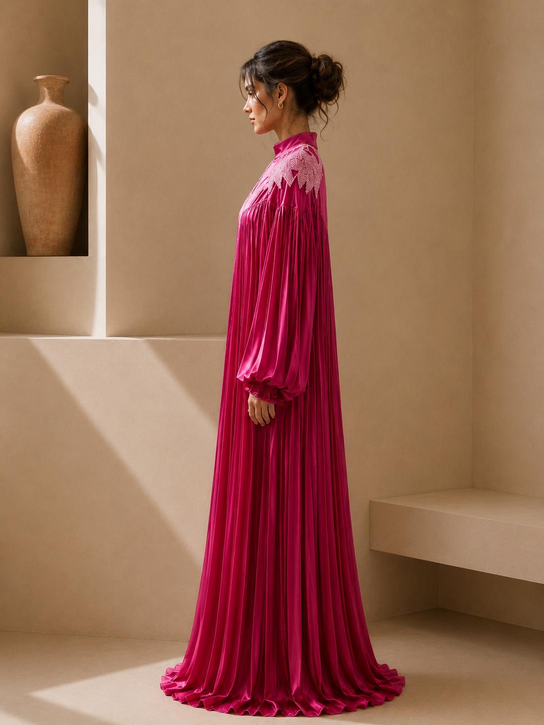 Deva Fuchsia Pleated Maxi Dress