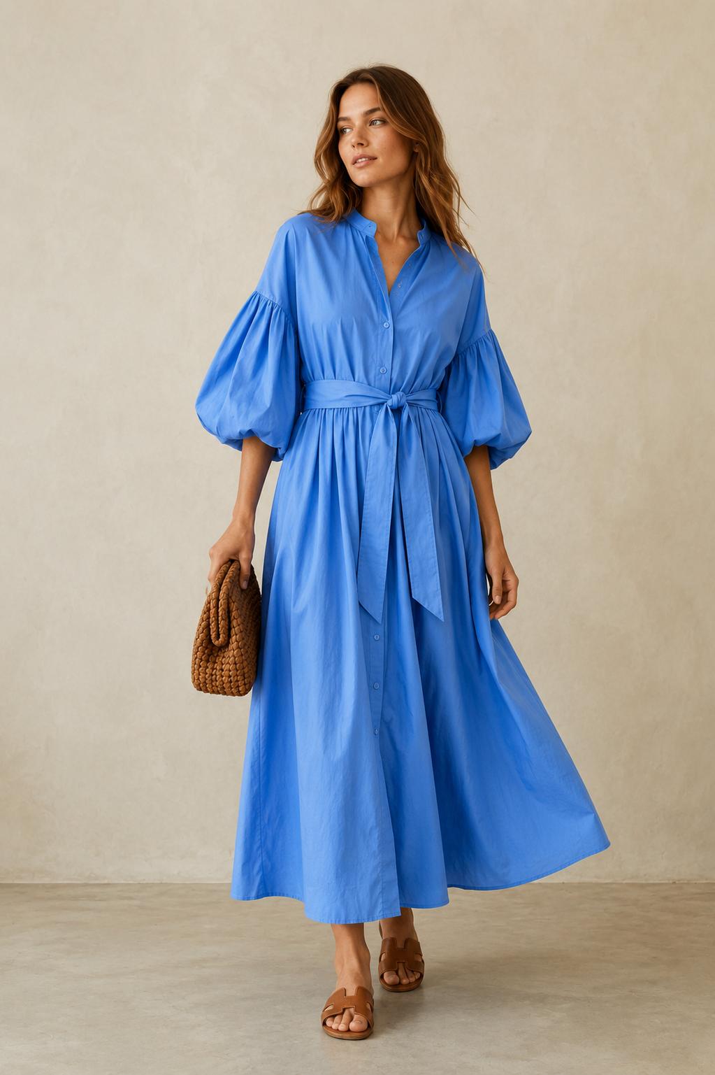Sally Maxi Shirt Dress with Puff Sleeves