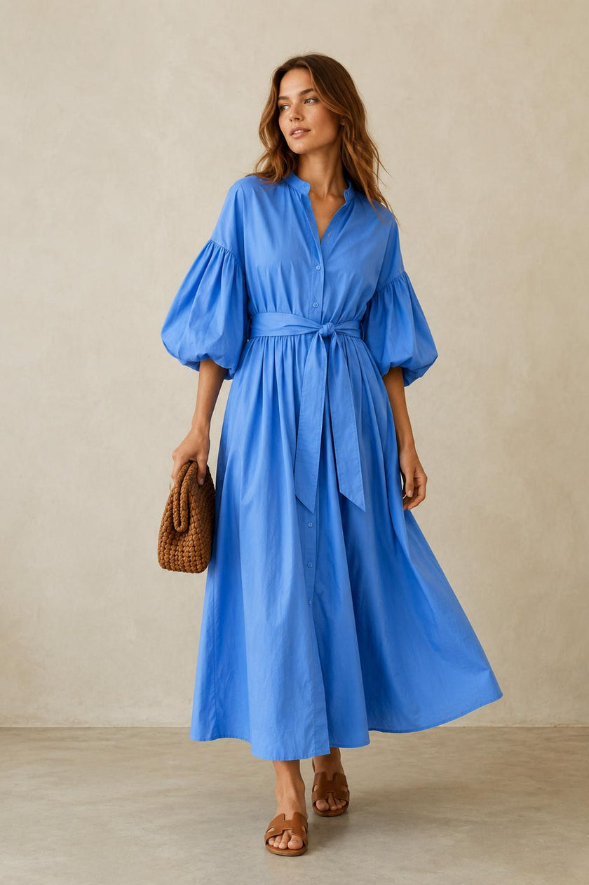Sally Maxi Shirt Dress with Puff Sleeves