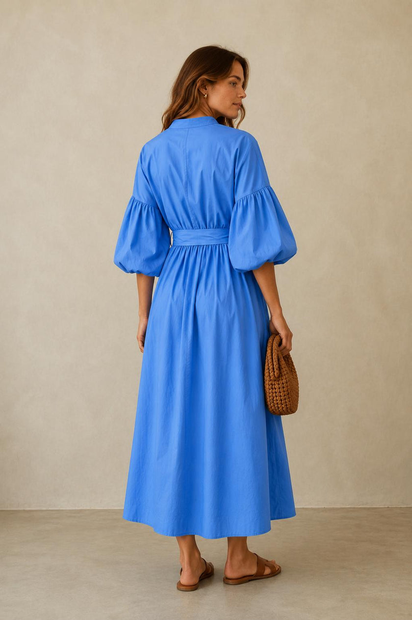 Sally Maxi Shirt Dress with Puff Sleeves