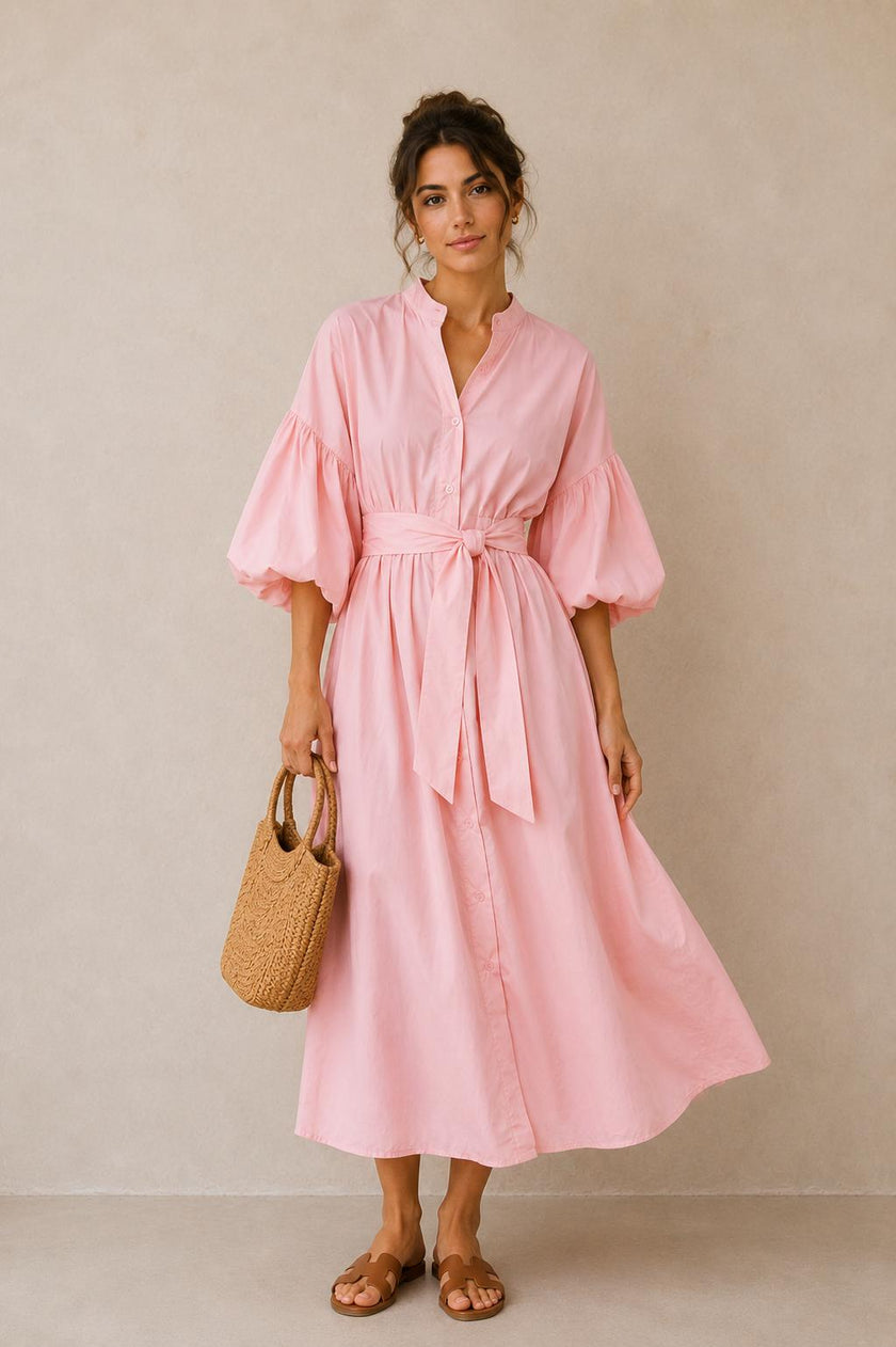 Sally Maxi Shirt Dress with Puff Sleeves