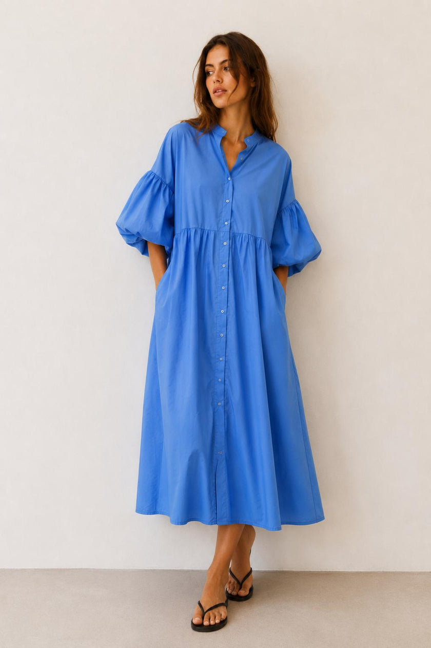 Sally Maxi Shirt Dress with Puff Sleeves