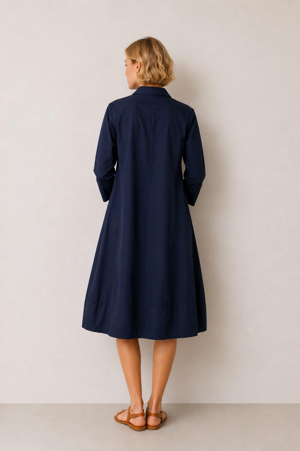 Ely Navy A-Line Shirt Dress